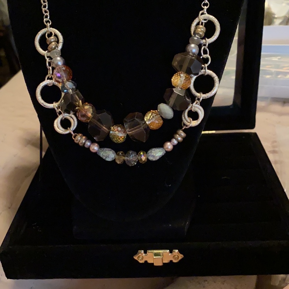 Smokey quartz, Pearl, Labradorite& Silver Necklace - Picture 4 of 5